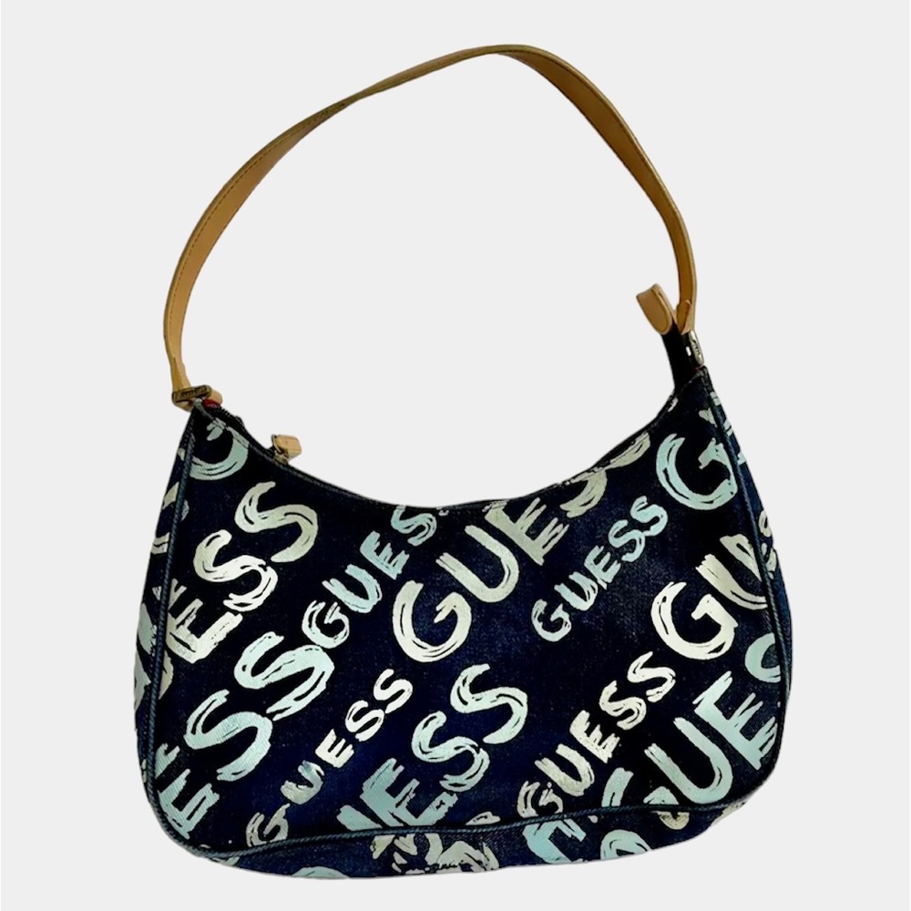 90s Y2K Vintage GUESS Denim Mini Small Baguette s Shoulder Bag